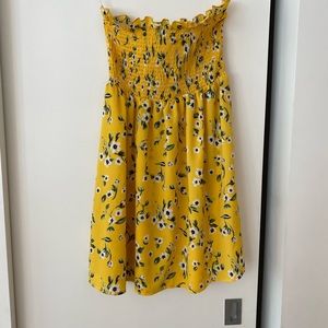 Strapless summer mini dress with flower pattern